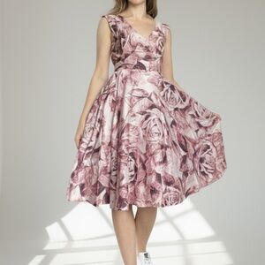 Phase Eight Edita Fit and Flare Midi Dress Floral Rose S